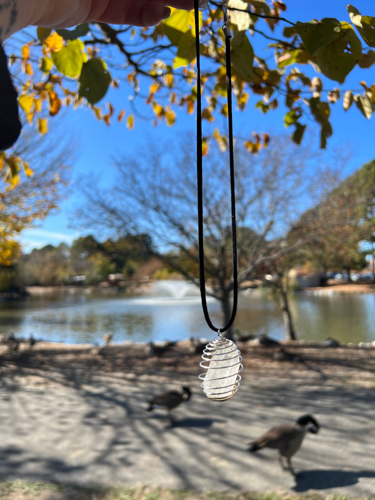 Clear Quartz point cage necklace