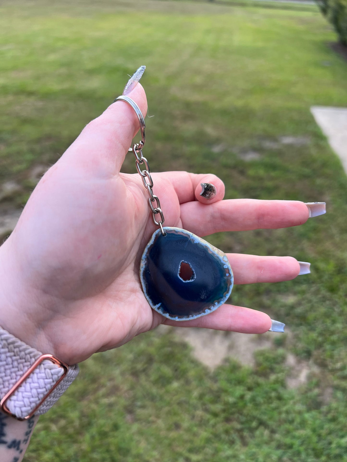 Dyed Agate Slab Key Chains