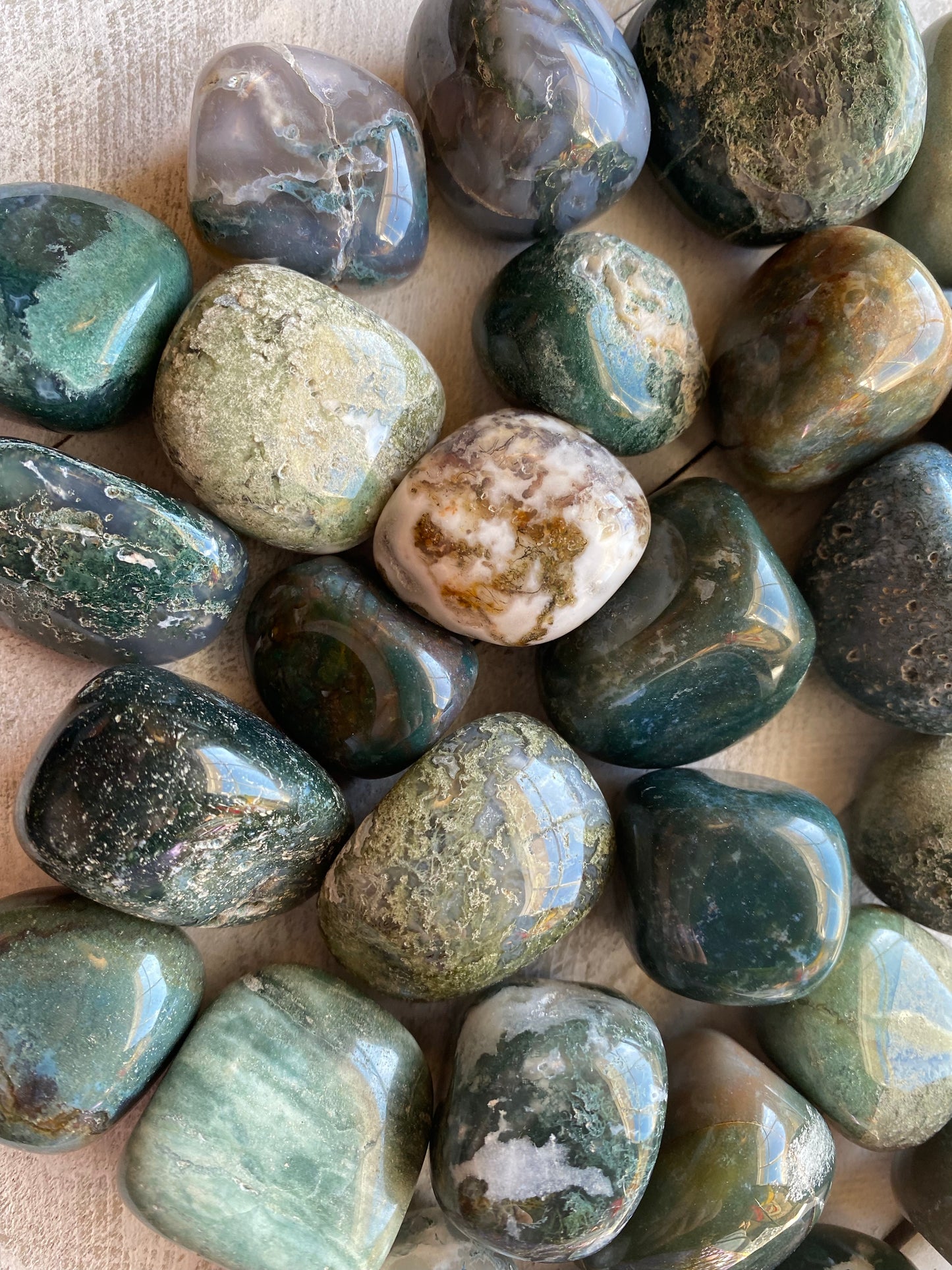 Moss agate tumbles