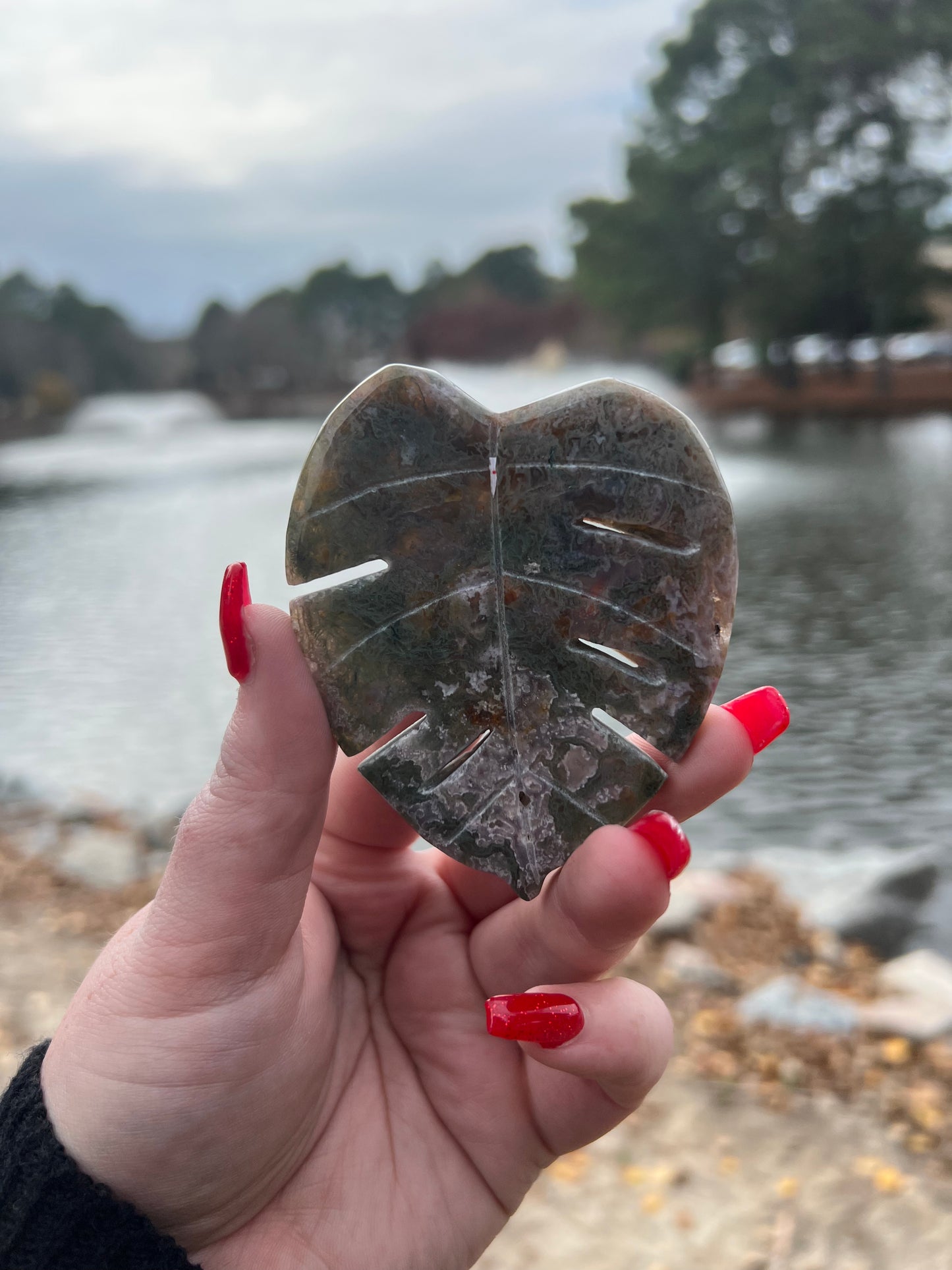 Moss Agate Monstera Leaf