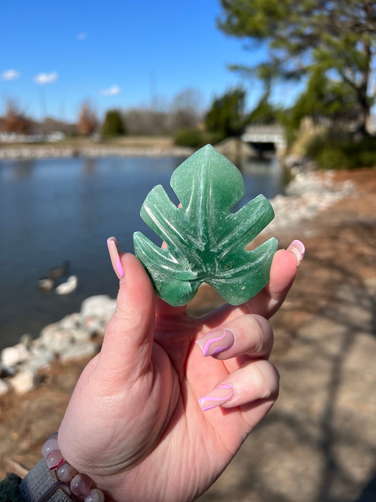 Green Aventurine monstera leaf