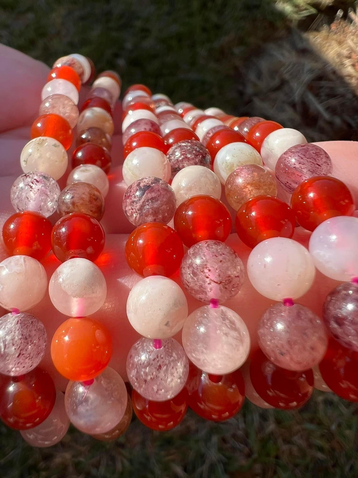 Carnelian, Flower Agate, Strawberry Quartz Braceleto