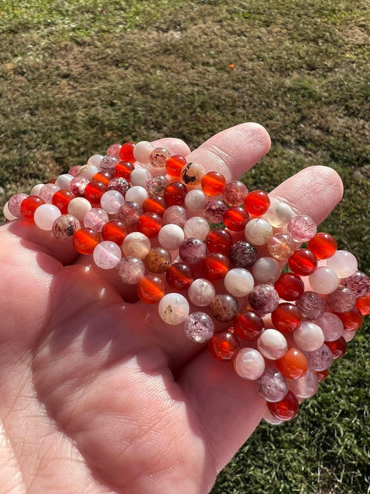 Carnelian, Flower Agate, Strawberry Quartz Braceleto